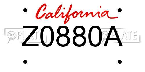 Z0880A California License Plate