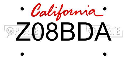Z08BDA California License Plate