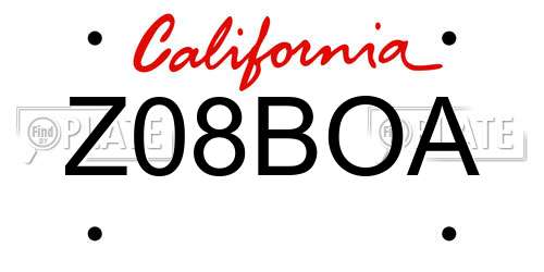 Z08BOA California License Plate