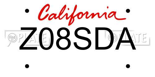 Z08SDA California License Plate