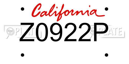 Z0922P California License Plate