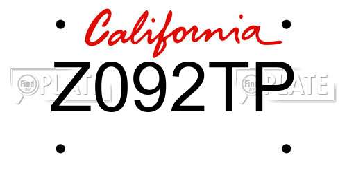 Z092TP California License Plate