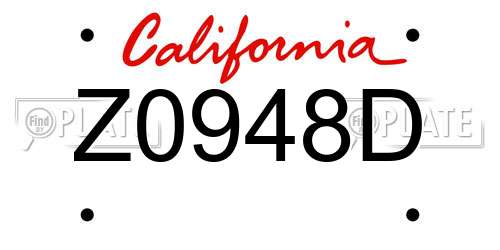 Z0948D California License Plate