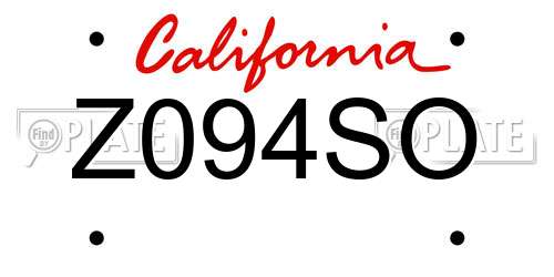 Z094SO California License Plate