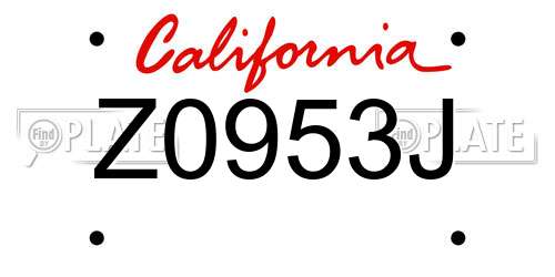 Z0953J California License Plate