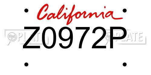 Z0972P California License Plate