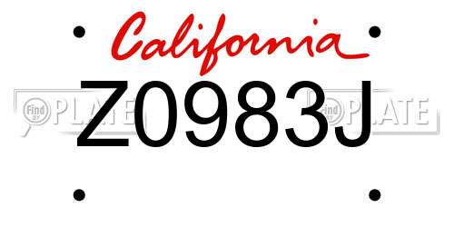 Z0983J California License Plate