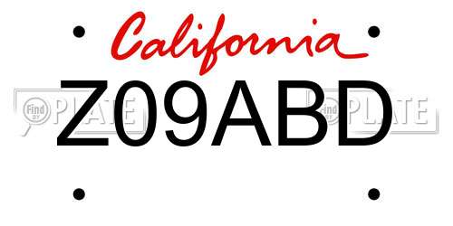 Z09ABD California License Plate