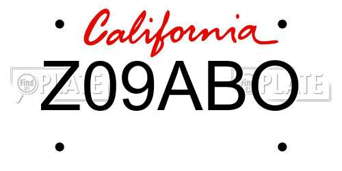 Z09ABO California License Plate