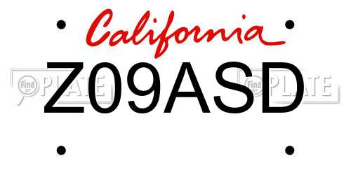 Z09ASD California License Plate