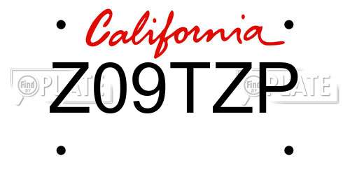 Z09TZP California License Plate