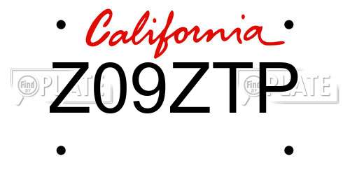 Z09ZTP California License Plate
