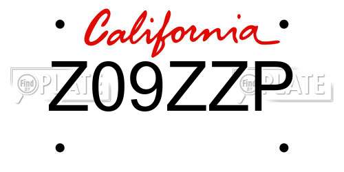 Z09ZZP California License Plate