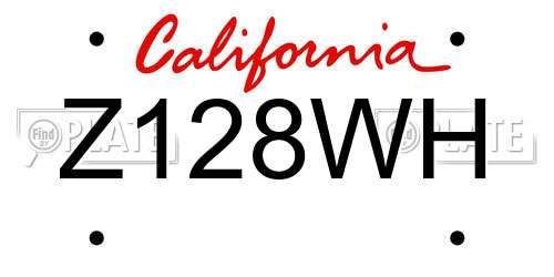 Z128WH California License Plate