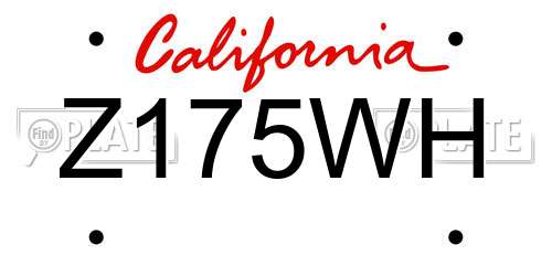 Z175WH California License Plate