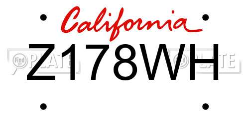 Z178WH California License Plate