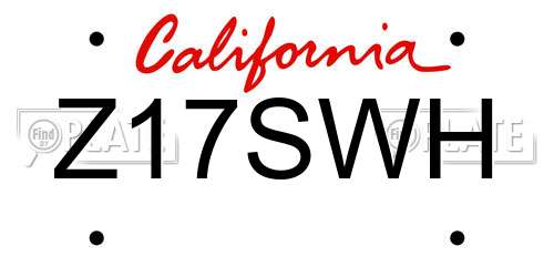 Z17SWH California License Plate