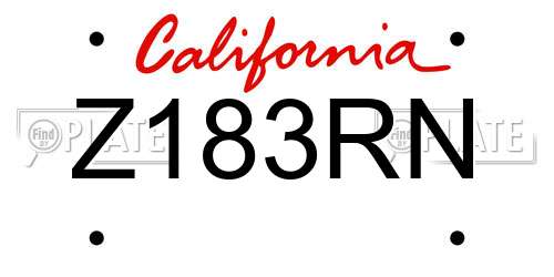 Z183RN California License Plate