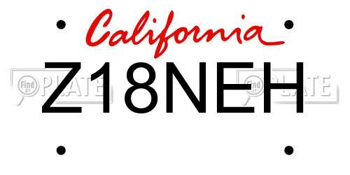 Z18NEH California License Plate