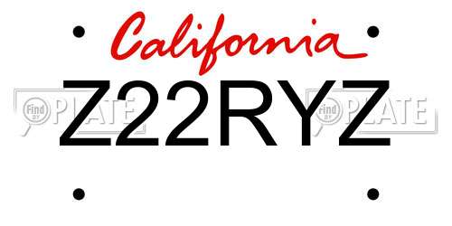 Z22RYZ California License Plate