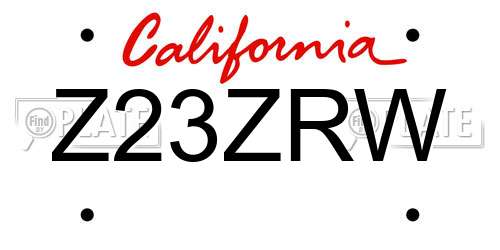 Z23ZRW California License Plate