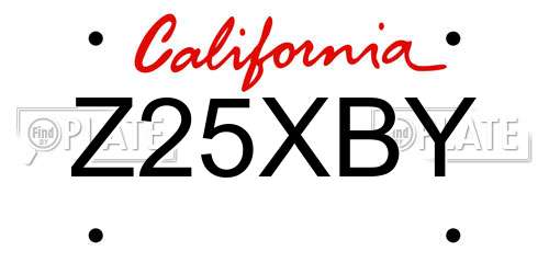 Z25XBY California License Plate
