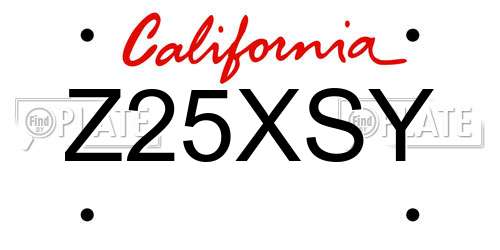 Z25XSY California License Plate