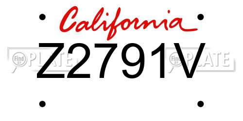 Z2791V California License Plate