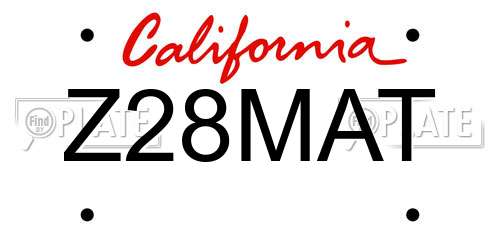 Z28MAT California License Plate