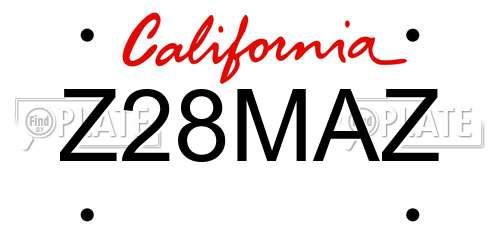 Z28MAZ California License Plate