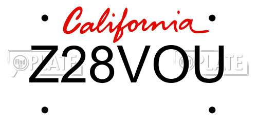 Z28VOU California License Plate