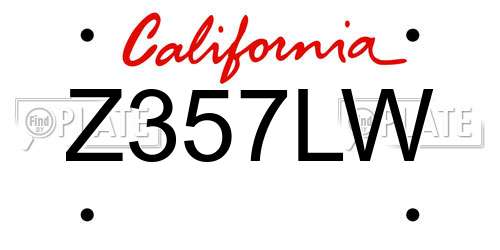 Z357LW California License Plate