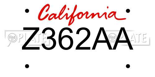 Z362AA California License Plate