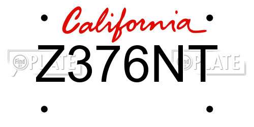 Z376NT California License Plate