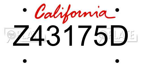 Z43175D California License Plate