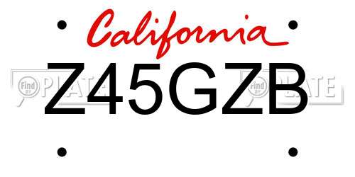Z45GZB California License Plate