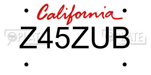 Z45ZUB California License Plate