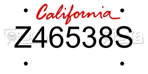 Z46538S California License Plate