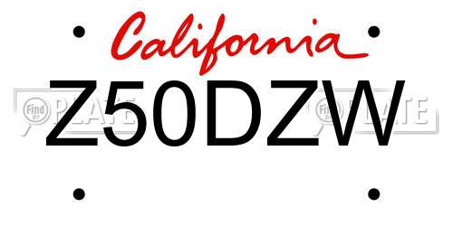 Z50DZW California License Plate