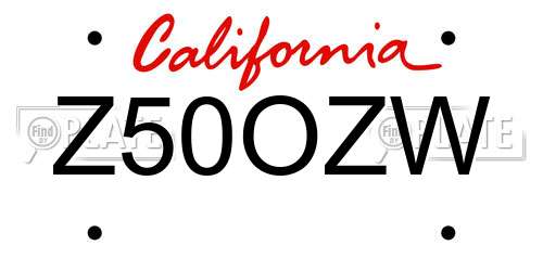 Z50OZW California License Plate