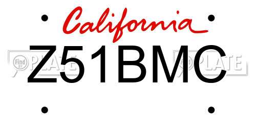 Z51BMC California License Plate