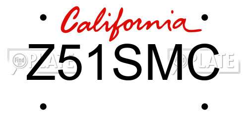 Z51SMC California License Plate
