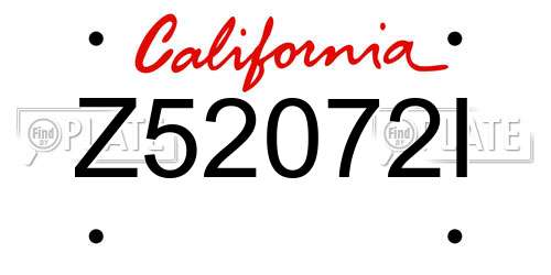 Z52072I California License Plate