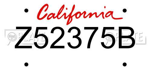 Z52375B California License Plate