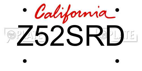 Z52SRD California License Plate