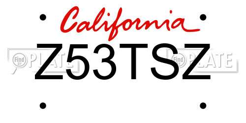 Z53TSZ California License Plate