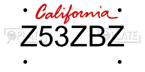 Z53ZBZ California License Plate
