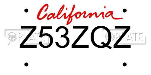 Z53ZQZ California License Plate