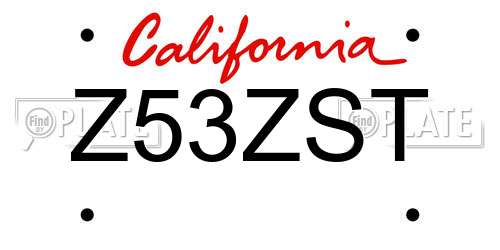 Z53ZST California License Plate