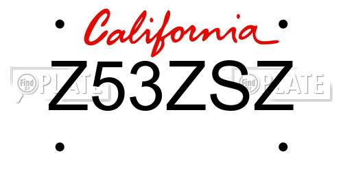 Z53ZSZ California License Plate